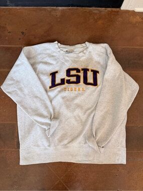 Champion Gray Crewneck Sweatshirt with Purple & Gold LSU Logo